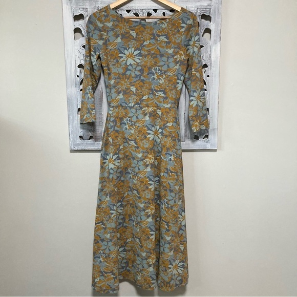 NWOT PACT Organic Cotton Blue Floral Open Back Fit & Flare Midi Party Dress - Picture 1 of 7
